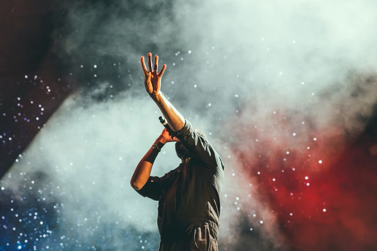 Musician performing in atmospheric light